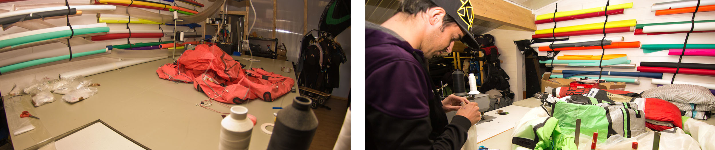 Atelier de réparation d’ailes de kitesurf GlissEvolution dirigé par Charles Harin